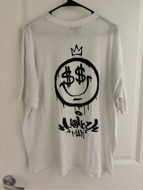 Boohoo White Tee with Black Graffiti Smiley and Dollar Print